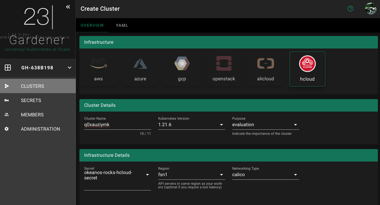 Create new cluster